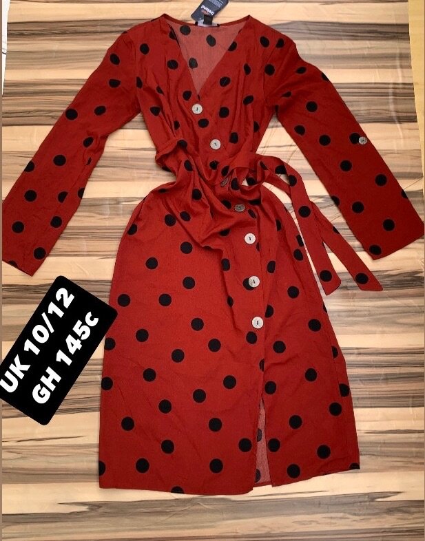 Deep red Poka dots shirt dress