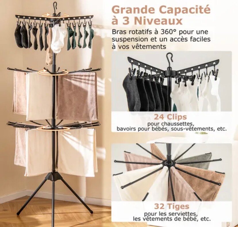 Séchoir à Linge Pliable 3 Niveaux
