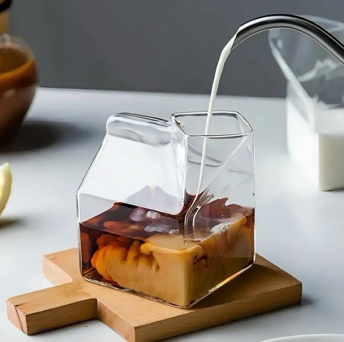 Half Pint Milk Carton Style Creative Mini Creamer Jug Glass
