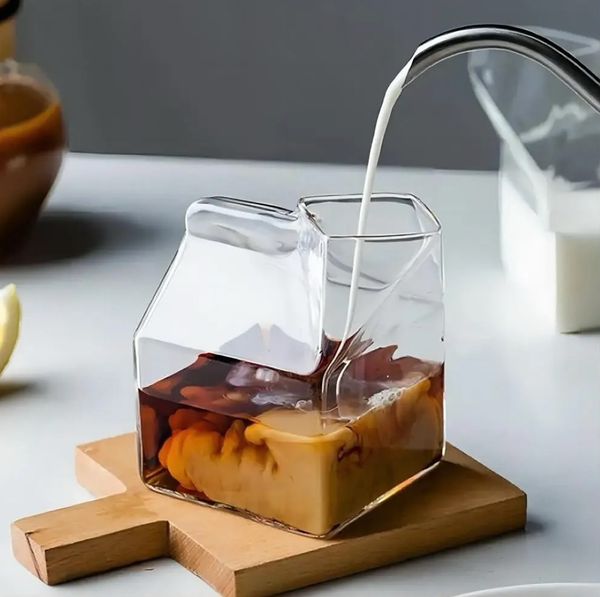 Half Pint Milk Carton Style Creative Mini Creamer Jug Glass