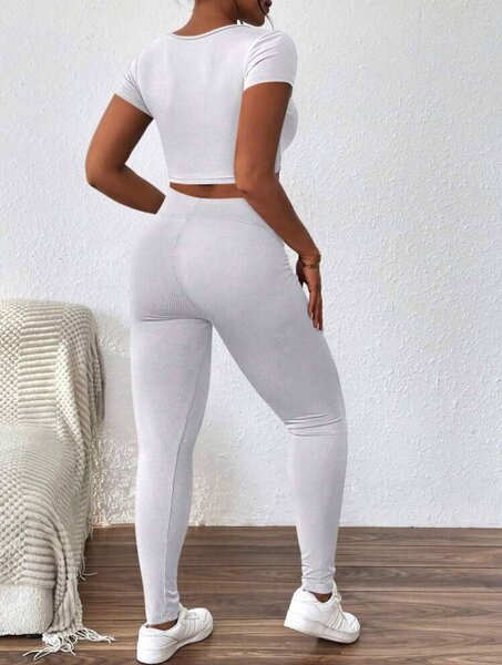 SHEIN Neckline Ribbed Crop Top And Tight Leggings