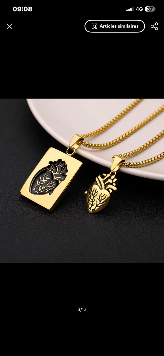 Pendentif cœur anatomique homme