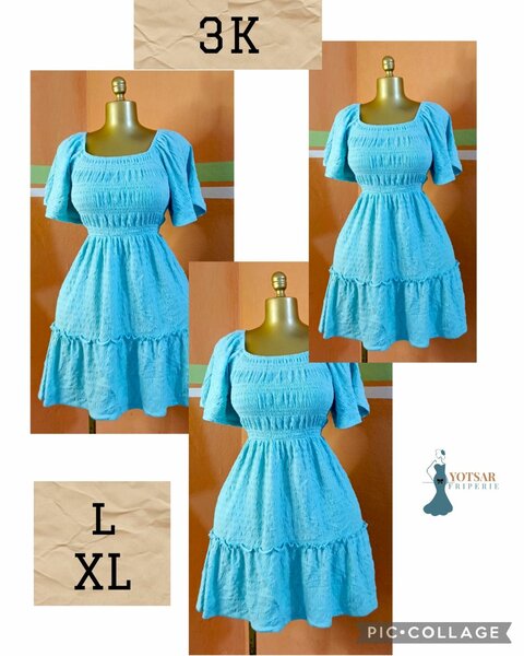 Robe courte bleu ciel pour femme, L/XL