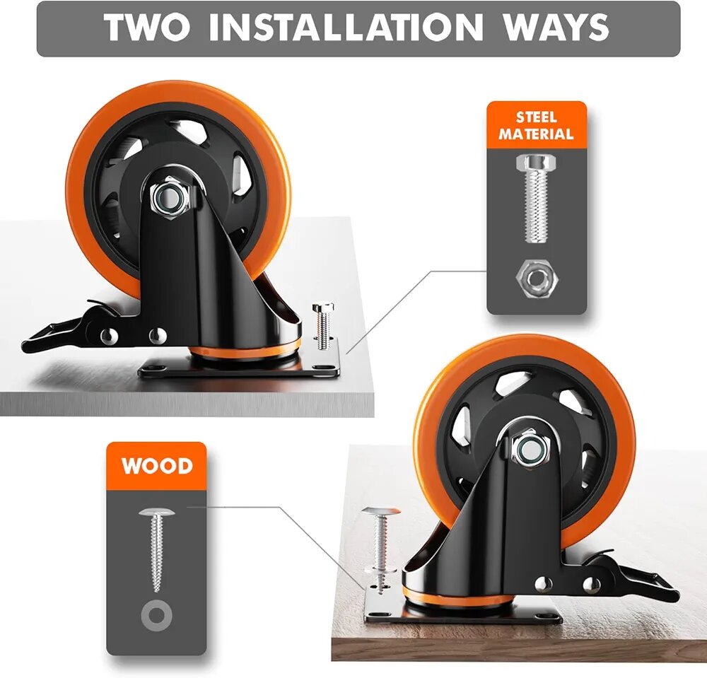 Lot de 4 roulettes pivotantes avec frein - Roulettes industr