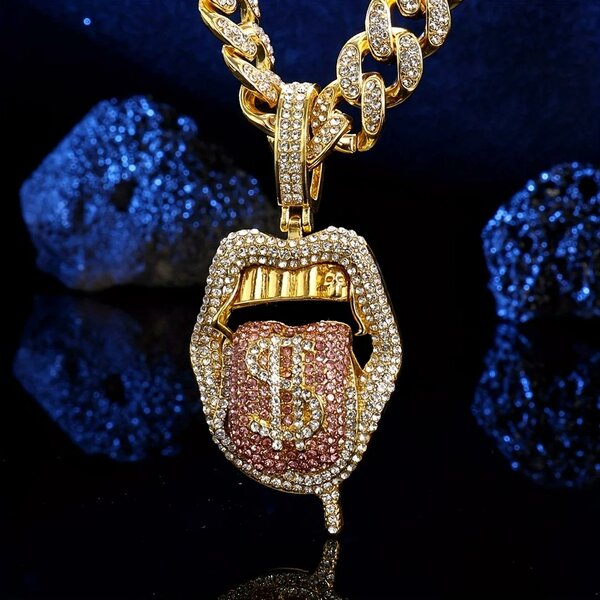 Collier pendentif hip-hop doré