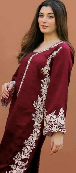 2 PCs Woman,s Unstitched Embroidered Suit