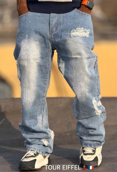 Jean baggy brodé neige