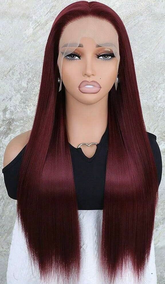 Perruque lisse longue bordeaux