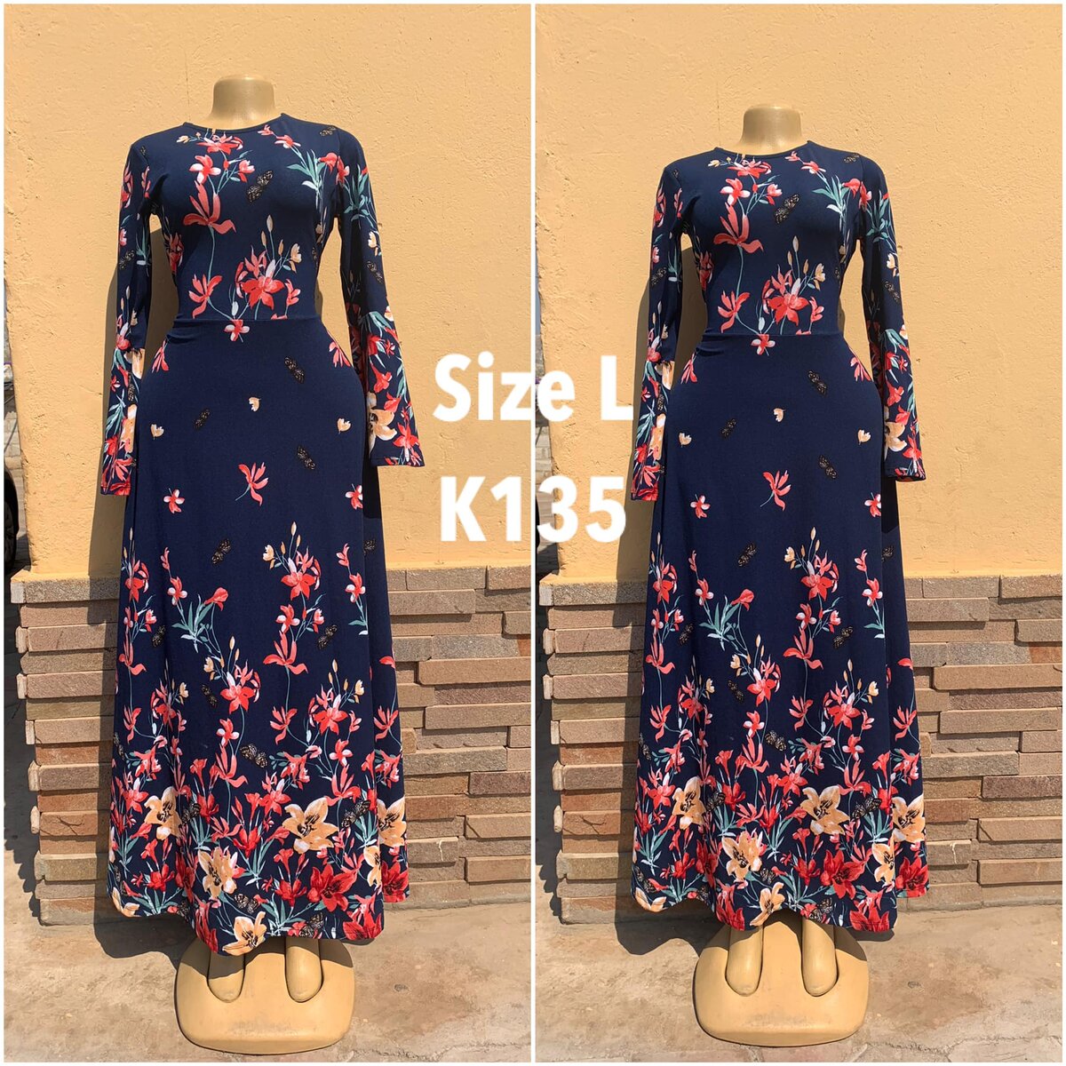 Blue maxi dress, floral print, size L