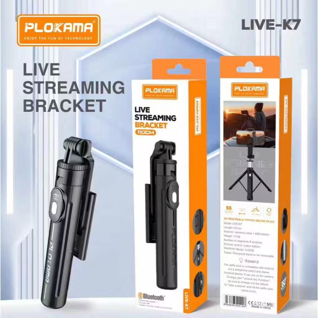 Plokama K7 Tongsis Tripod 3-in-1 110cm Selfie Stick with Blu