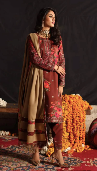 Miraas - Unstitched Embroidered Acrylic Viscose with Dyed Wool Shawl