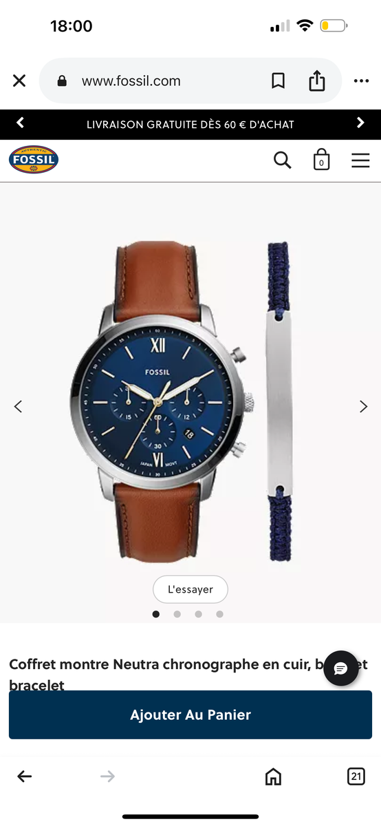 Montre chronographe en cuir Fossil