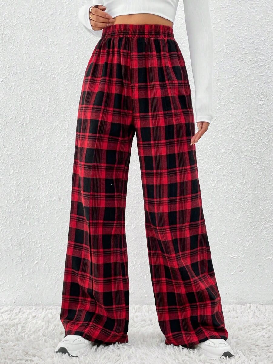 Pantalon large tartan rouge
