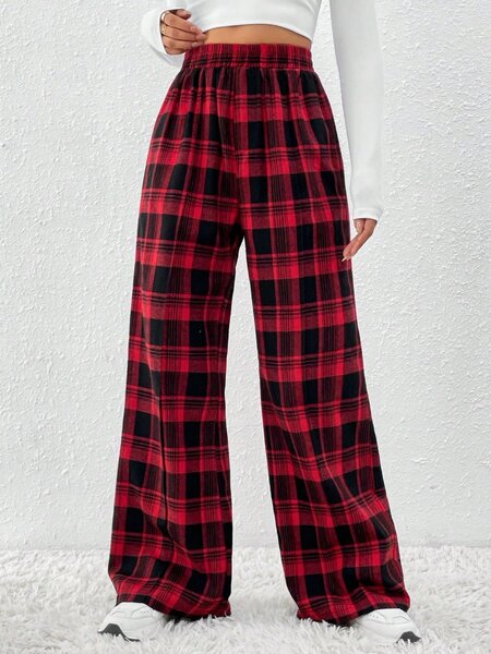 Pantalon large tartan rouge