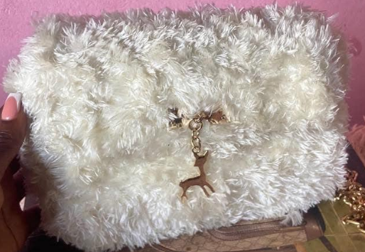 Women's bag white with fur