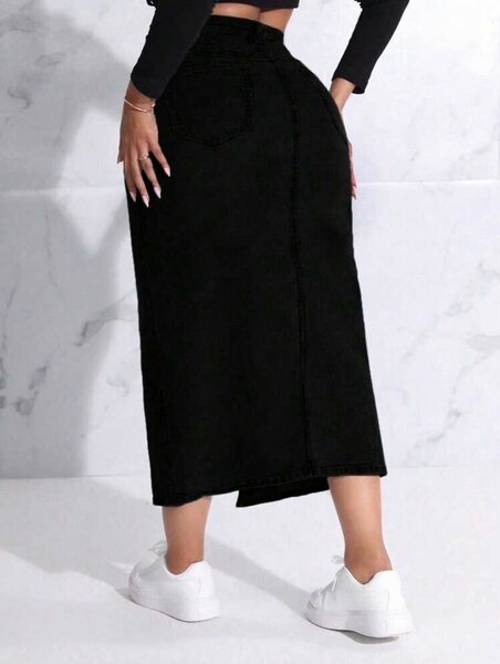 Jupe midi noire fendue chic