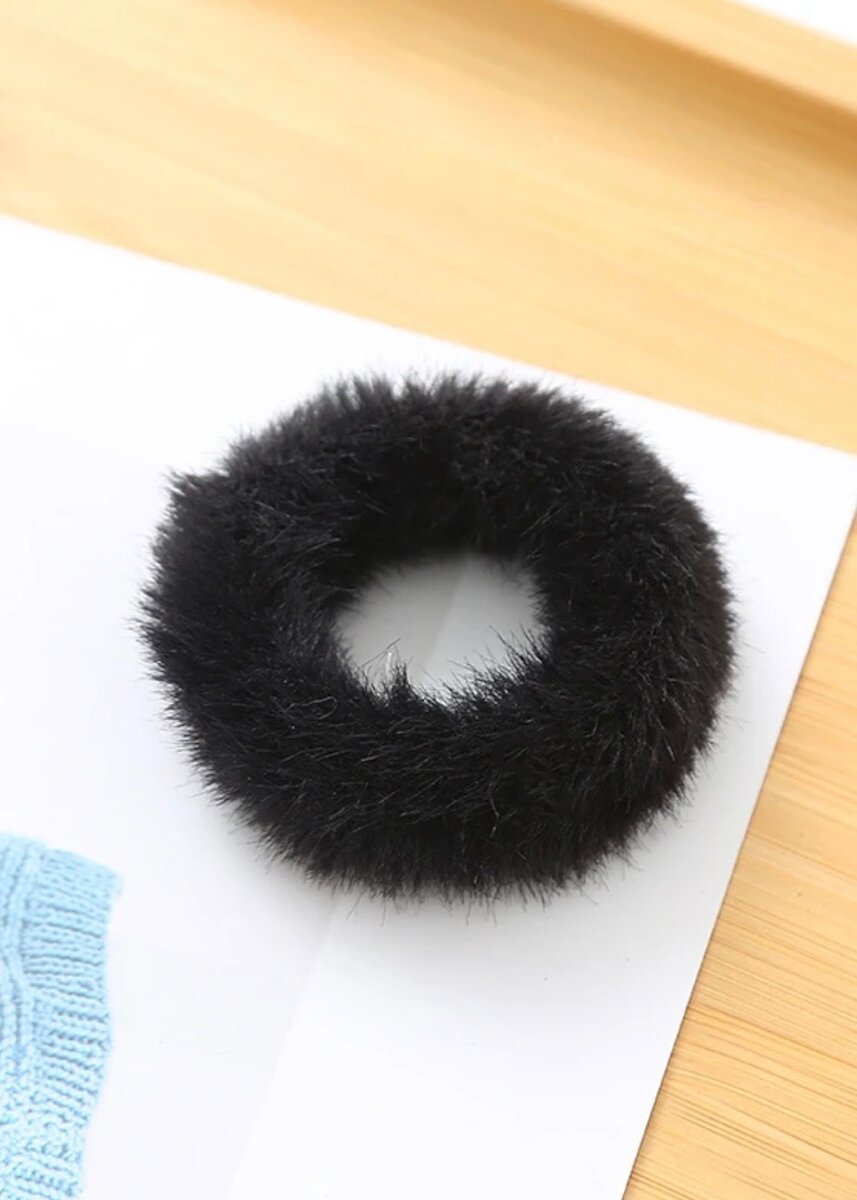 Pair of Black furry scrunchies for girls.