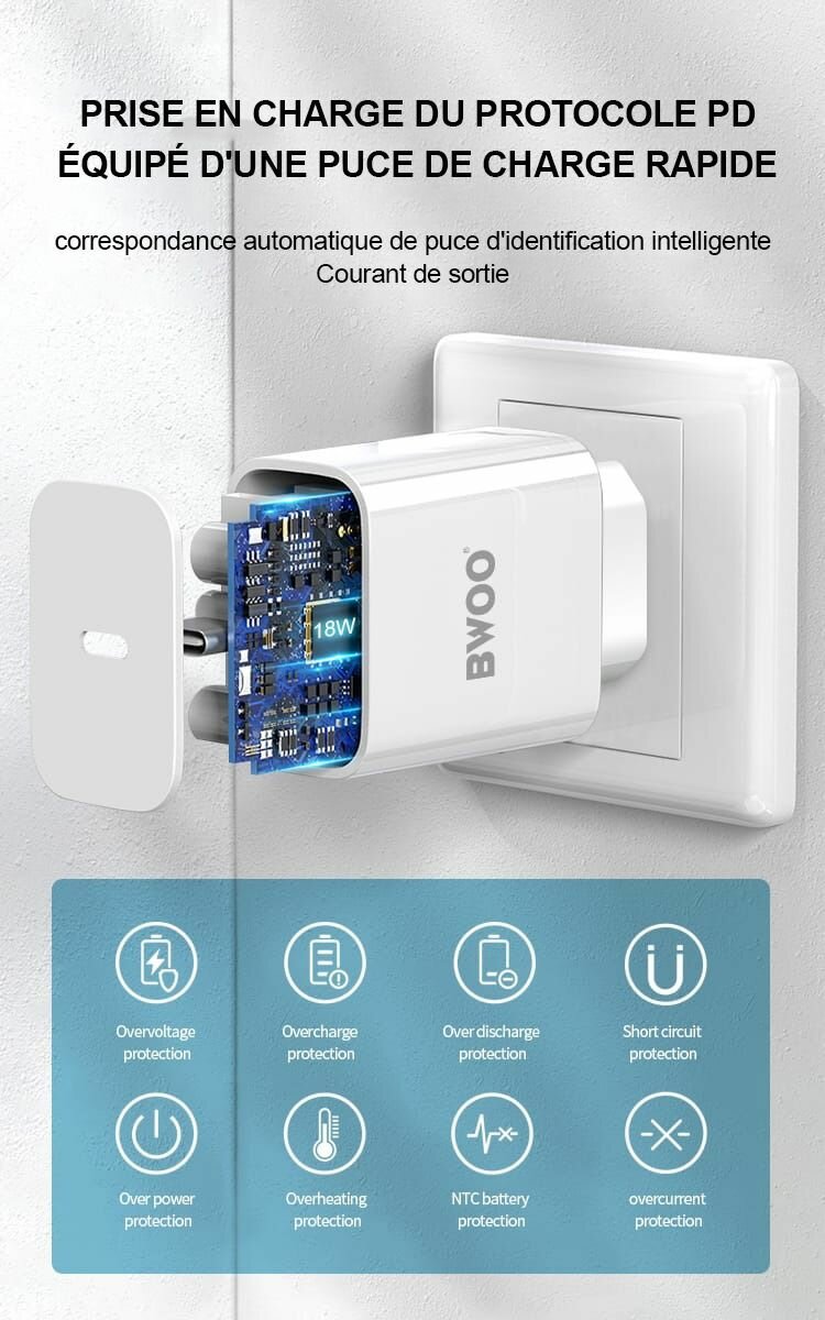 Boîtier type C 20w charge rapide