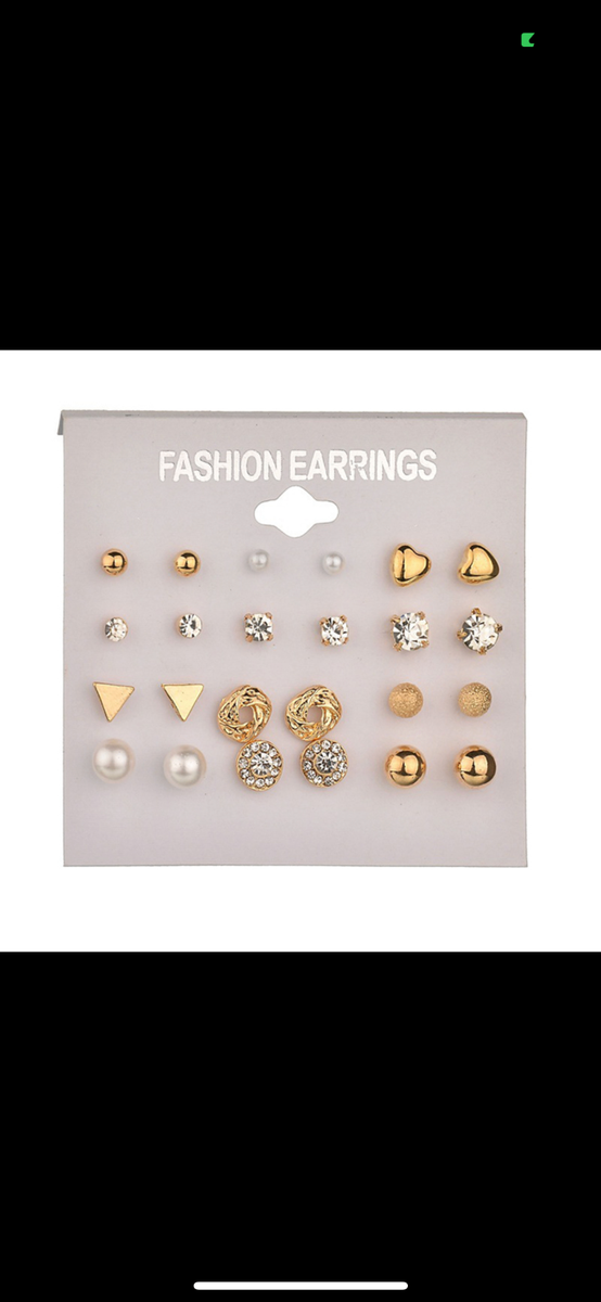 12 Pairs/Set Exquisite Gril Earrings Heart-Shape Diamond Pea