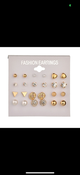 12 Pairs/Set Exquisite Gril Earrings Heart-Shape Diamond Pea