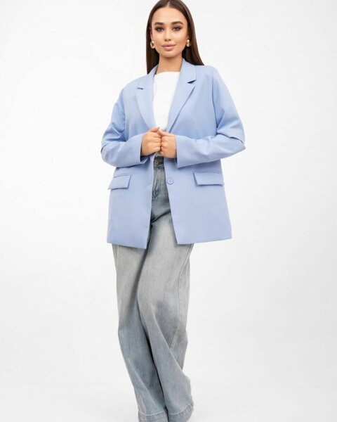 Пиджак женский голубой с разрезами на локтях