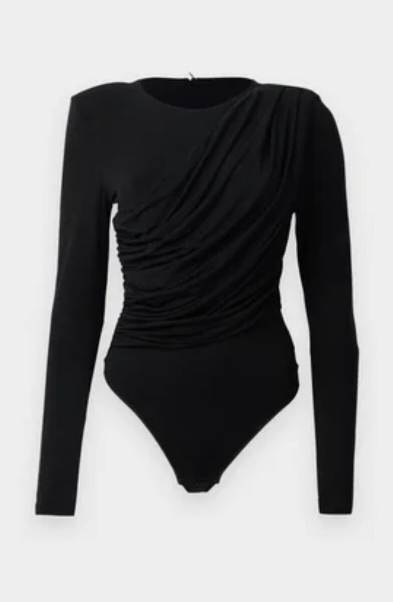 Body noir manches longues drapé