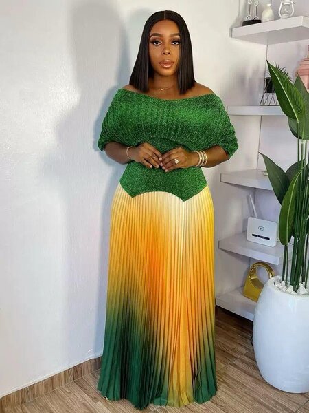 Robe longue plissée dégradé