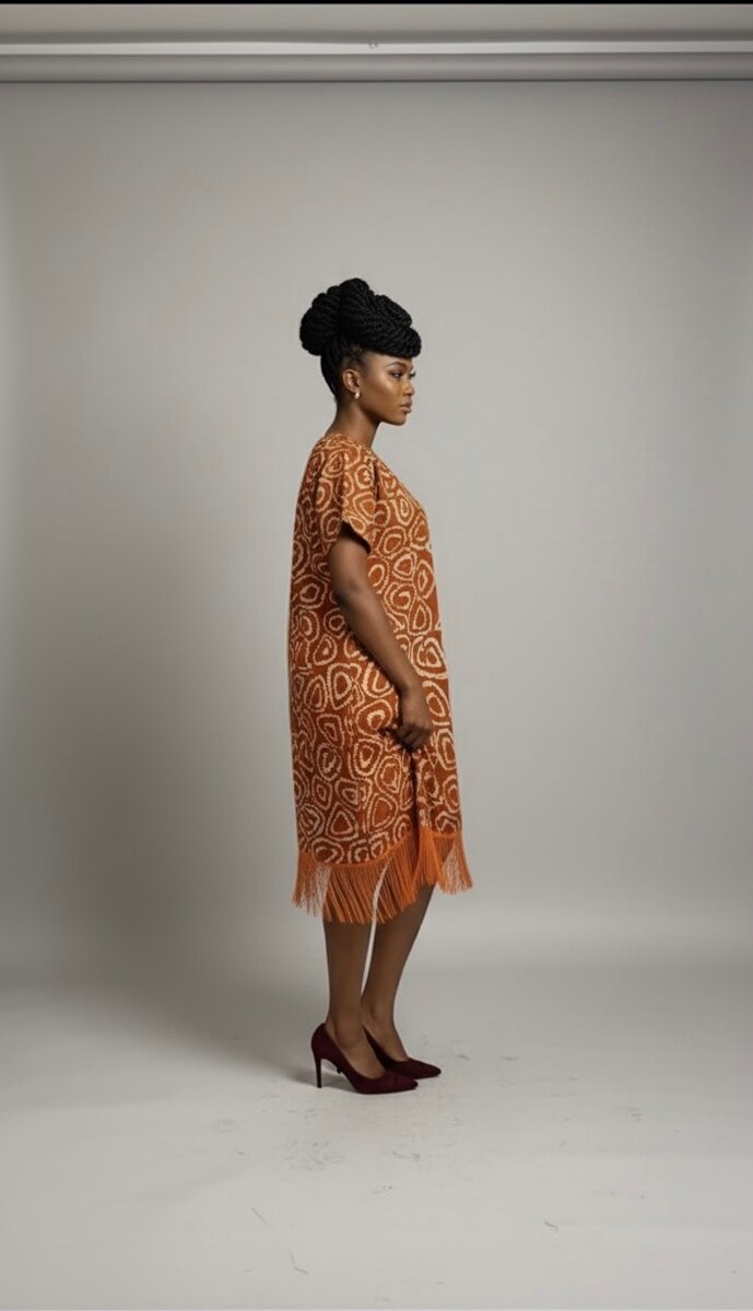 Robe Midi Orange à Motifs