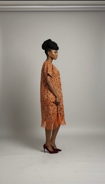 Robe Midi Orange à Motifs