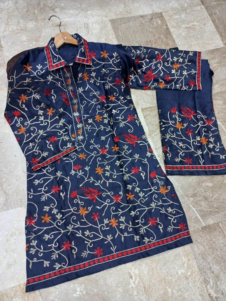 Heavy embroidery shirt with embroidered trouser 2piece