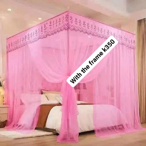 Beautiful translucent rectangular bed canopy pink