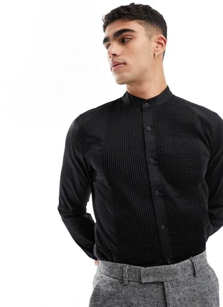 Men's Black Pleated Shirt 