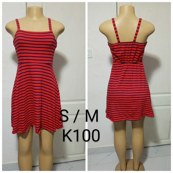 Women's short sundress black and red striped, size S/M