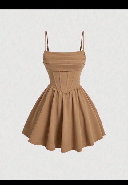 SHEIN MOD Women's Pleated Waist & Strap & A-Line Dress,Sun D