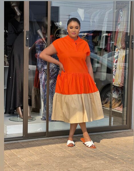 Women's orange dress with beige