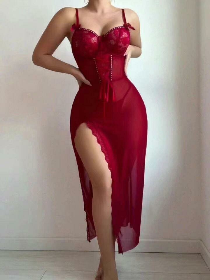 Robe longue en dentelle sexy