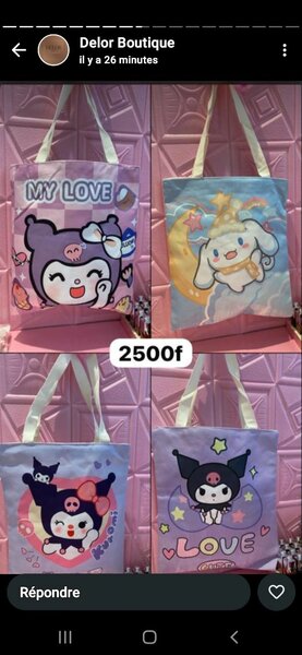 Sacs cabas kawaii personnage