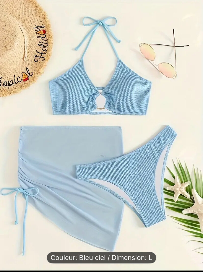 Maillot de Bain 3 Pièces Bleu Ciel