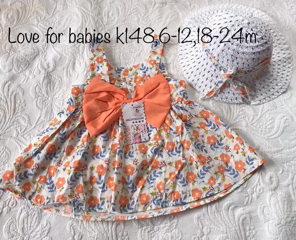 Dress with print + hat, 6-12, 18-24m