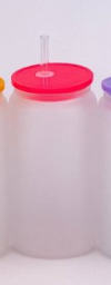 Plastic Lid Frosted Glass Can Shaped Glass Tumbler with Reusable Straw