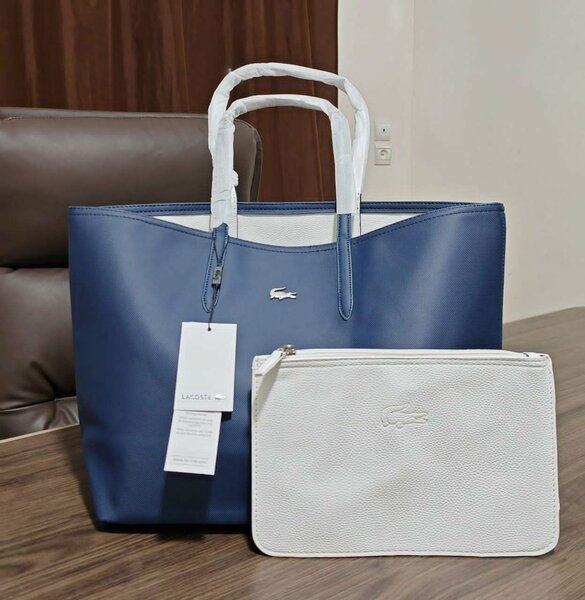 Sac cabas bleu avec pochette