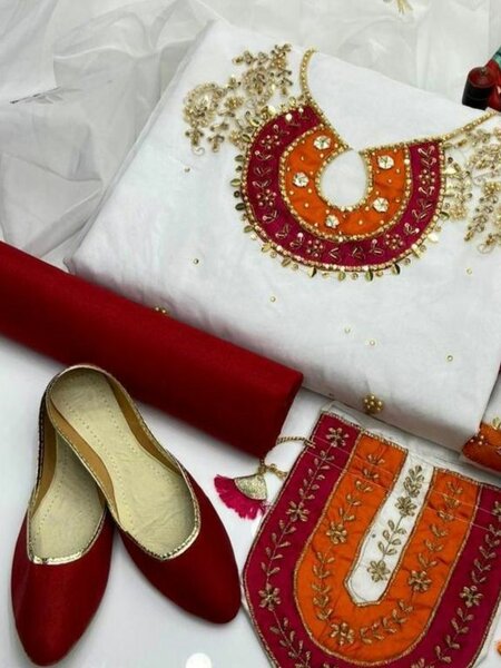 5 Pcs women's unstitched organza hand work fancy Dress