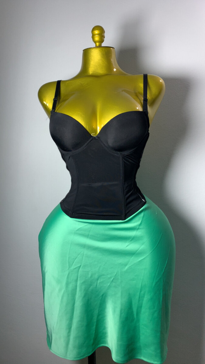 Robe bustier noir et vert