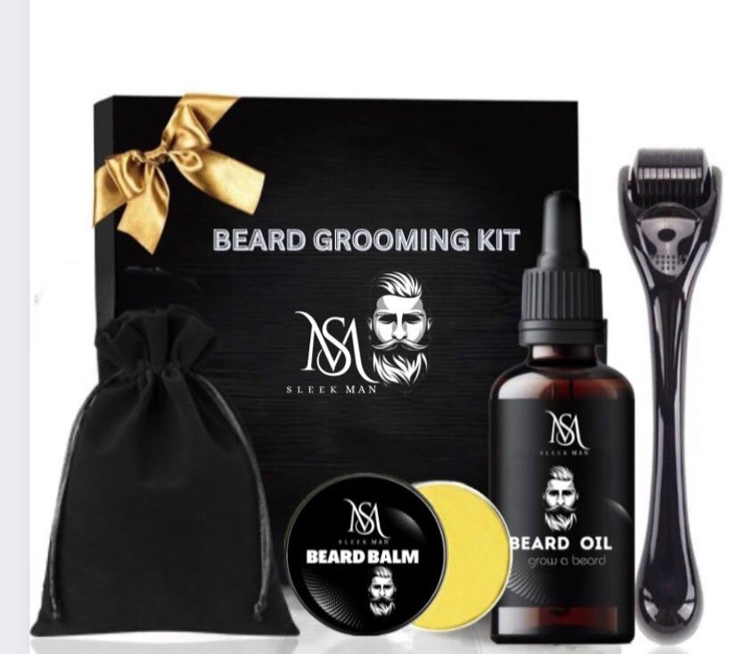 Gift beard care kit ( Beard oil,balm, derma roller )