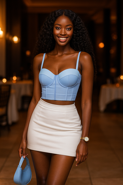 Bustier Bleu en Dentelle Élégant