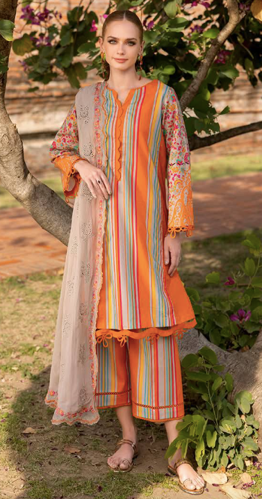 Charizma 𝑷𝒓𝒊𝒏𝒕 𝑴𝒆𝒍𝒐𝒅𝒚 - Unstitched Printed Lawn with Embroidered Chiffon Dupatta