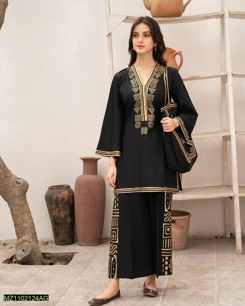 2pc Linen Printed suit