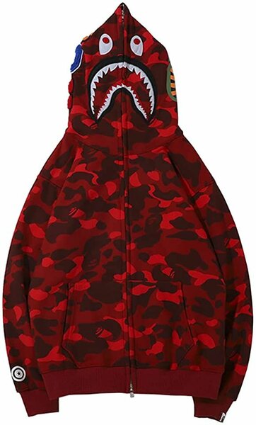 Sweat à capuche camouflage requin rouge