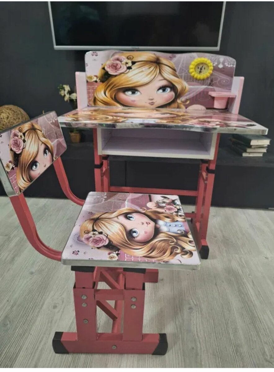 Bureau et Chaise pour Enfant avec Motif de Princesse