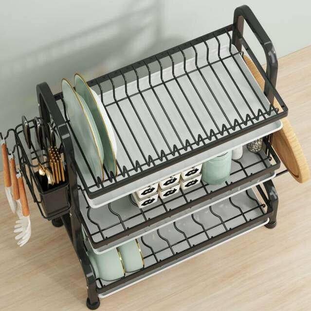 3 Layer Kitchen Tableware,Drain Rack, Stand, & Bowls Dishes.